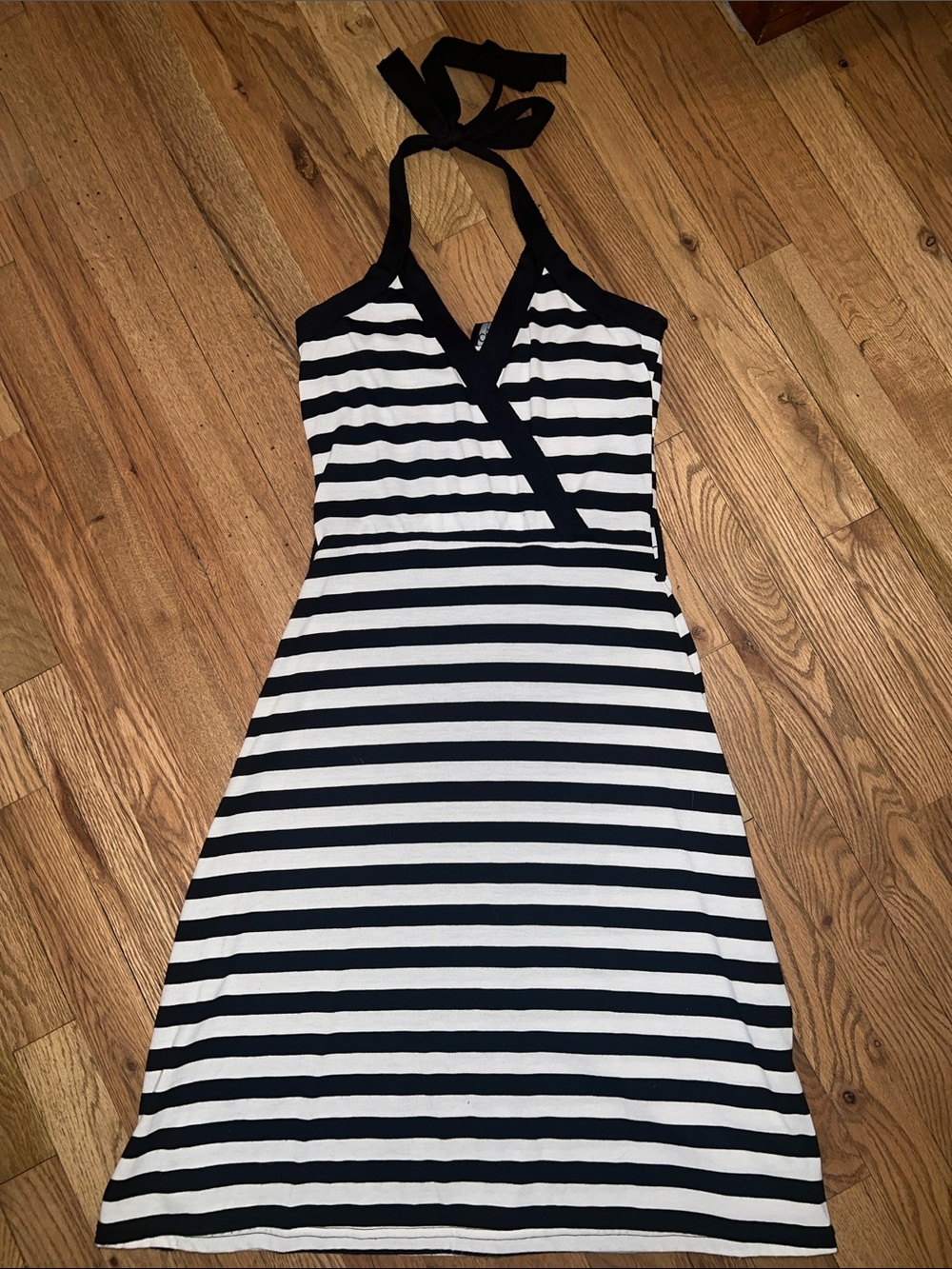 Chesley Black and White Striped Halter Dress Size Small